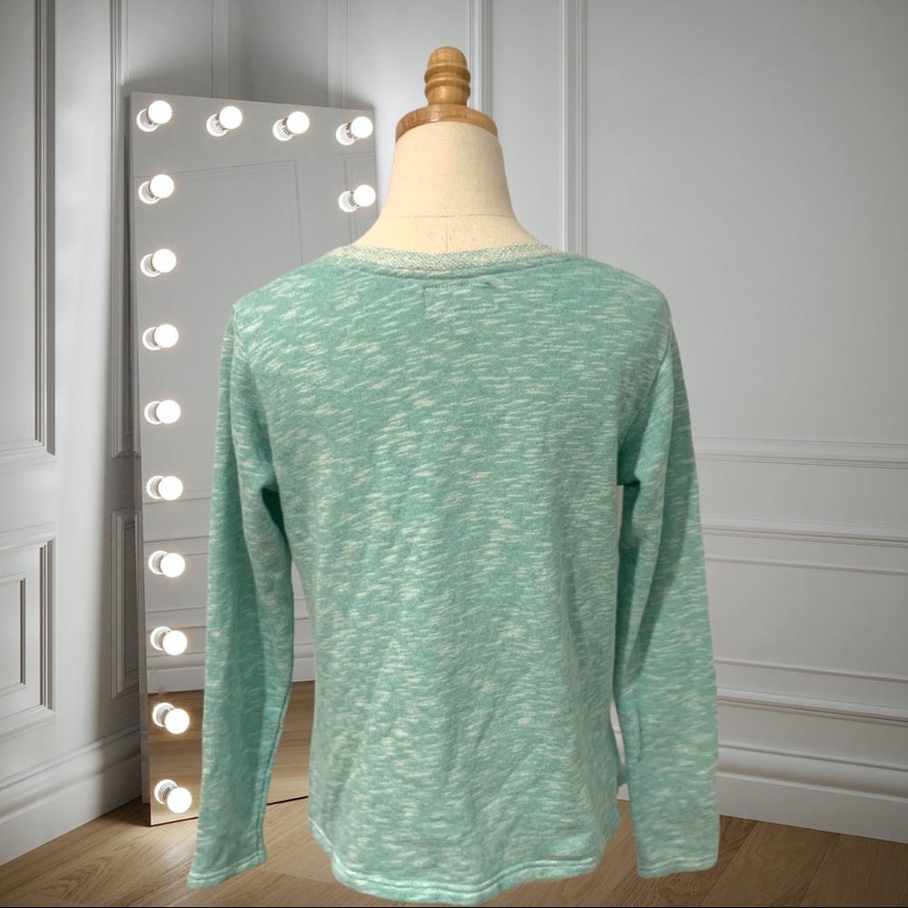 Vintage Southern Shirt Crew Neck Woven Pullover Sweater Long Sleeves Green White - Picture 5 of 9
